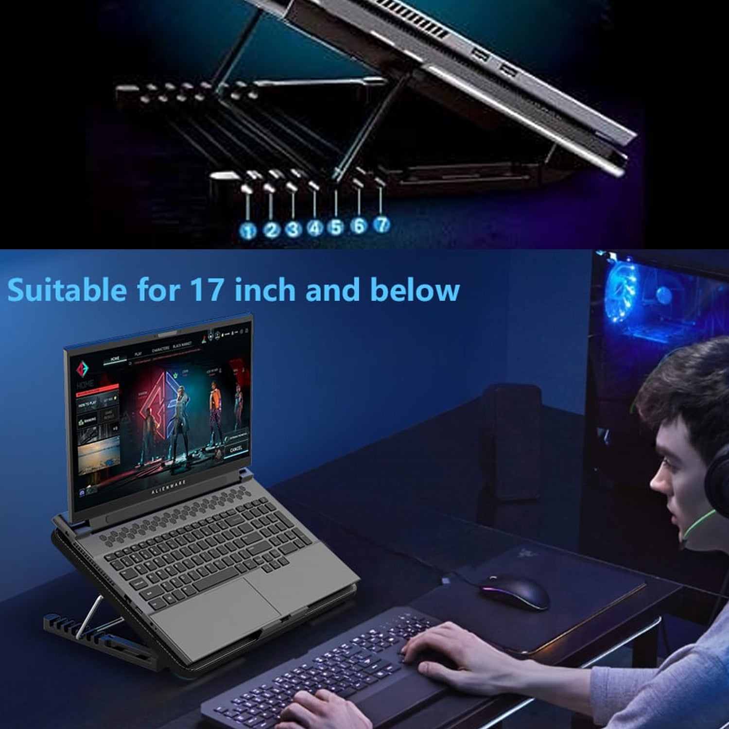12809 Laptop Cooler Cooling Pad with 2 Quiet Led Fans, Dual USB Ports, Portable Ultra Slim USB Powered 7 Heights Adjustable Laptop Stand for Gaming Laptop 12809 Laptop Cooler Cooling Pad with 2 Quiet Led Fans, Dual USB Ports, Portable Ultra Slim USB Powered 7 Heights Adjustable Laptop Stand for Gaming Laptop
